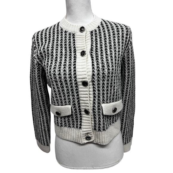 Maje Vintage Wool Beige Black Striped Button Up Sweater Cardigan Small - Picture 1 of 11